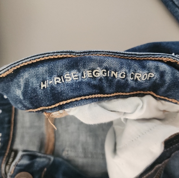 American Eagle Hi Rise Jegging Crop Raw Hem Blue Jeans Size 6 (24" Inseam) - Picture 10 of 13